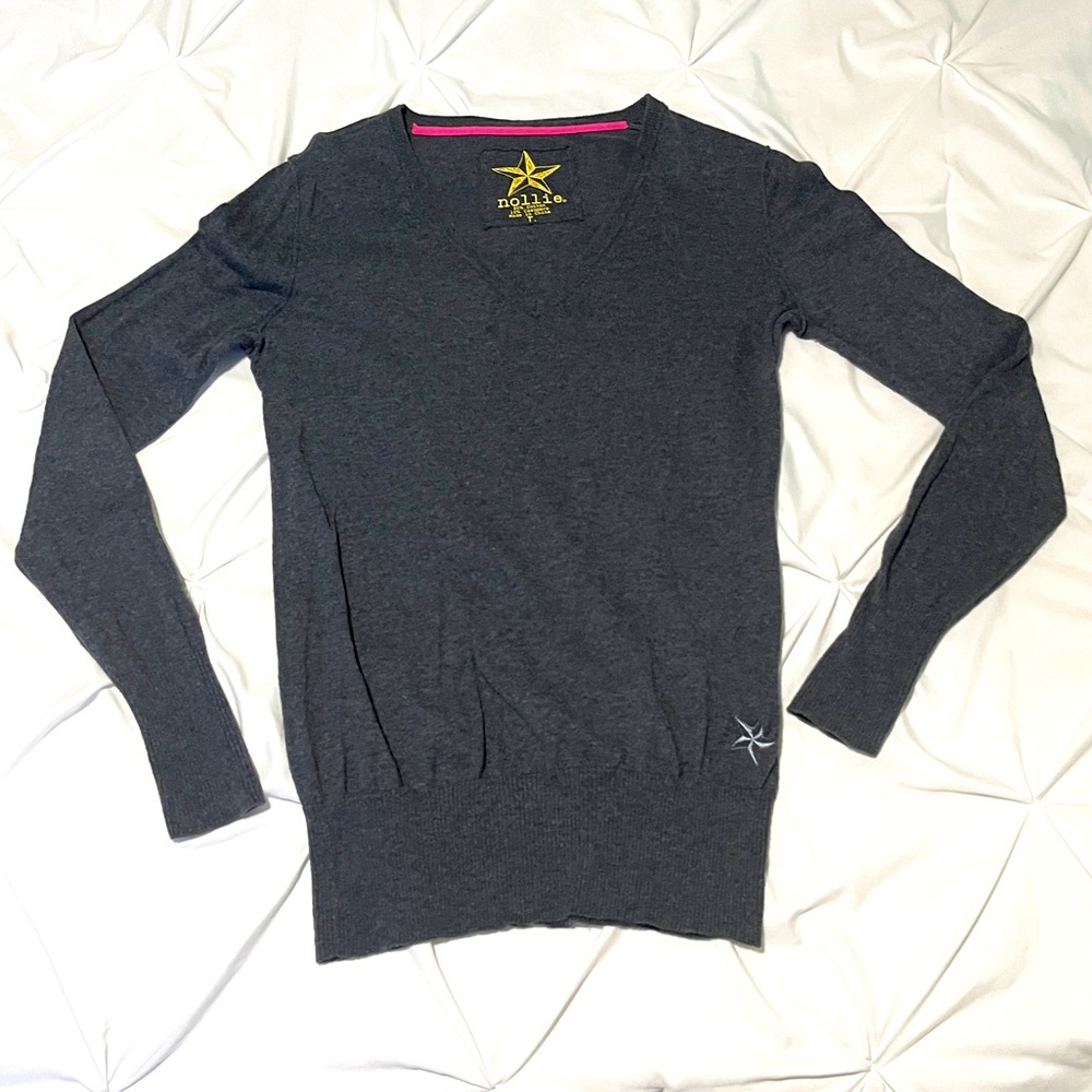 Nollie ⭐️ tunic gray cashmere & cotton sweater L Pac Sun embroidered with star